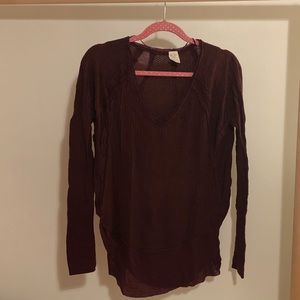 Maroon waffle knit long sleeve tshirt free people we the free